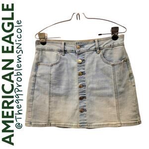 American Eagle High Waist A-Line Denim Skirt Light Wash
